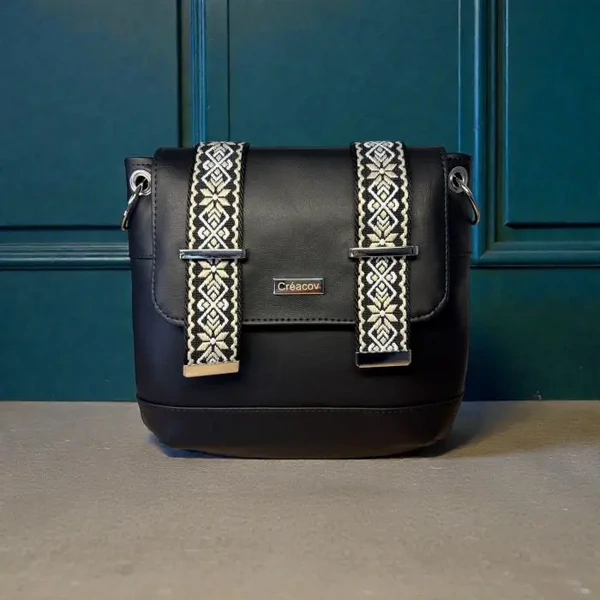 Sac à main MARGARITA en cuir écologique noir- Fabrication artisanale française