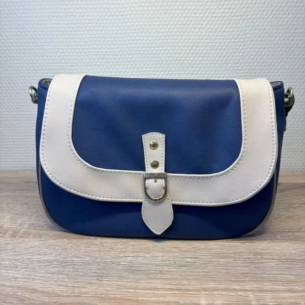 Sac à main CHARLOTTE similicuir bleu marine et beige- Fabrication artisanale française