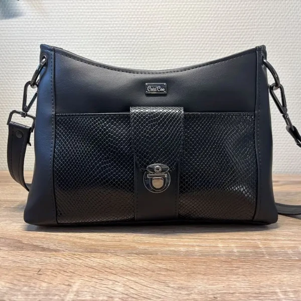 Sac à bandoulière noir femme en cuir écologique- Fabrication artisanale française