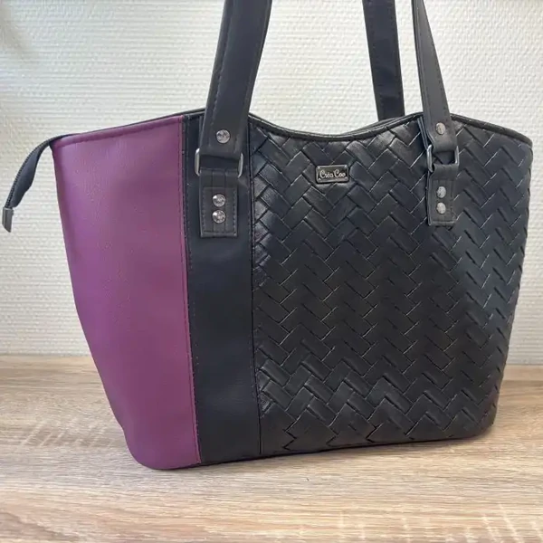 Sac cabas GAVIOTA en similicuir noir et violet- fabrication artisanale française