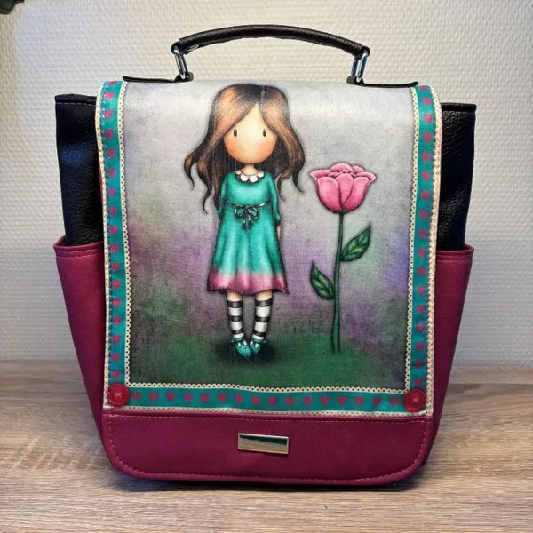 Sac à dos GINA en cuir écologique rose et noir- Fabrication artisanale française