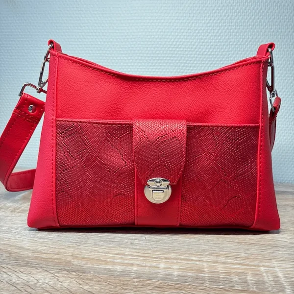 Sac à main JOCELYN similicuir rouge et similicuir reptile- Fabrication artisanale française
