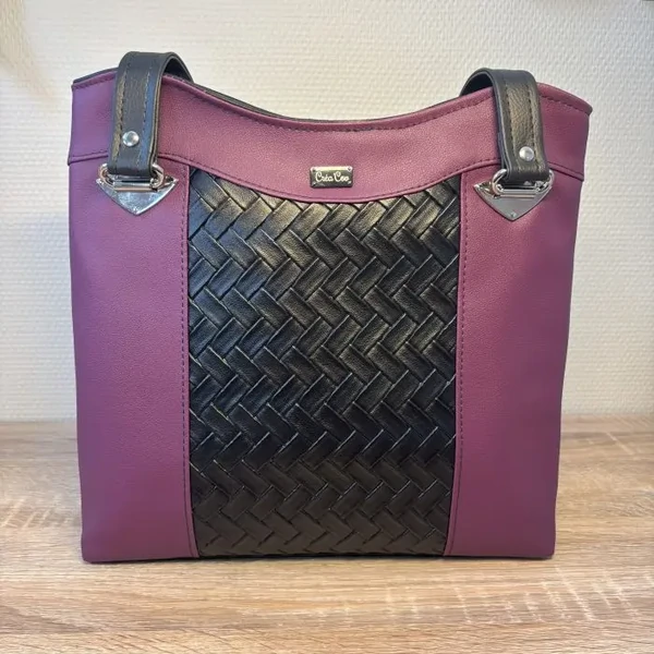Sac tote-bag GRACIE en similicuir noir et violet- Fabrication artisanale française