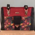 sac de créateur rn liège végétalien, rouge, noir, motif feuille.avant